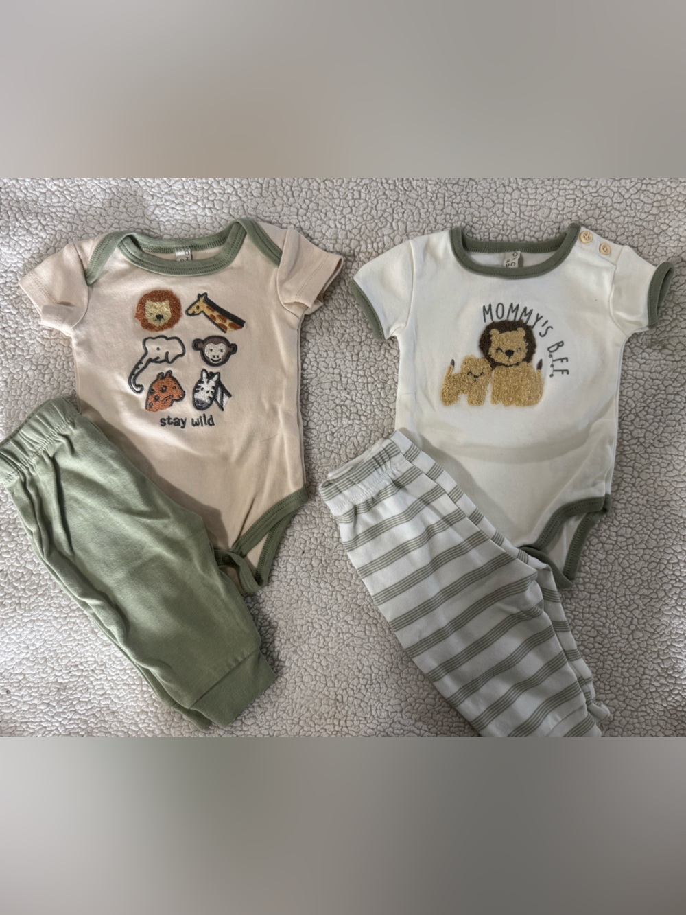 chick pea Baby One-Piece Bodysuit Sets in Cream and Sage Green
